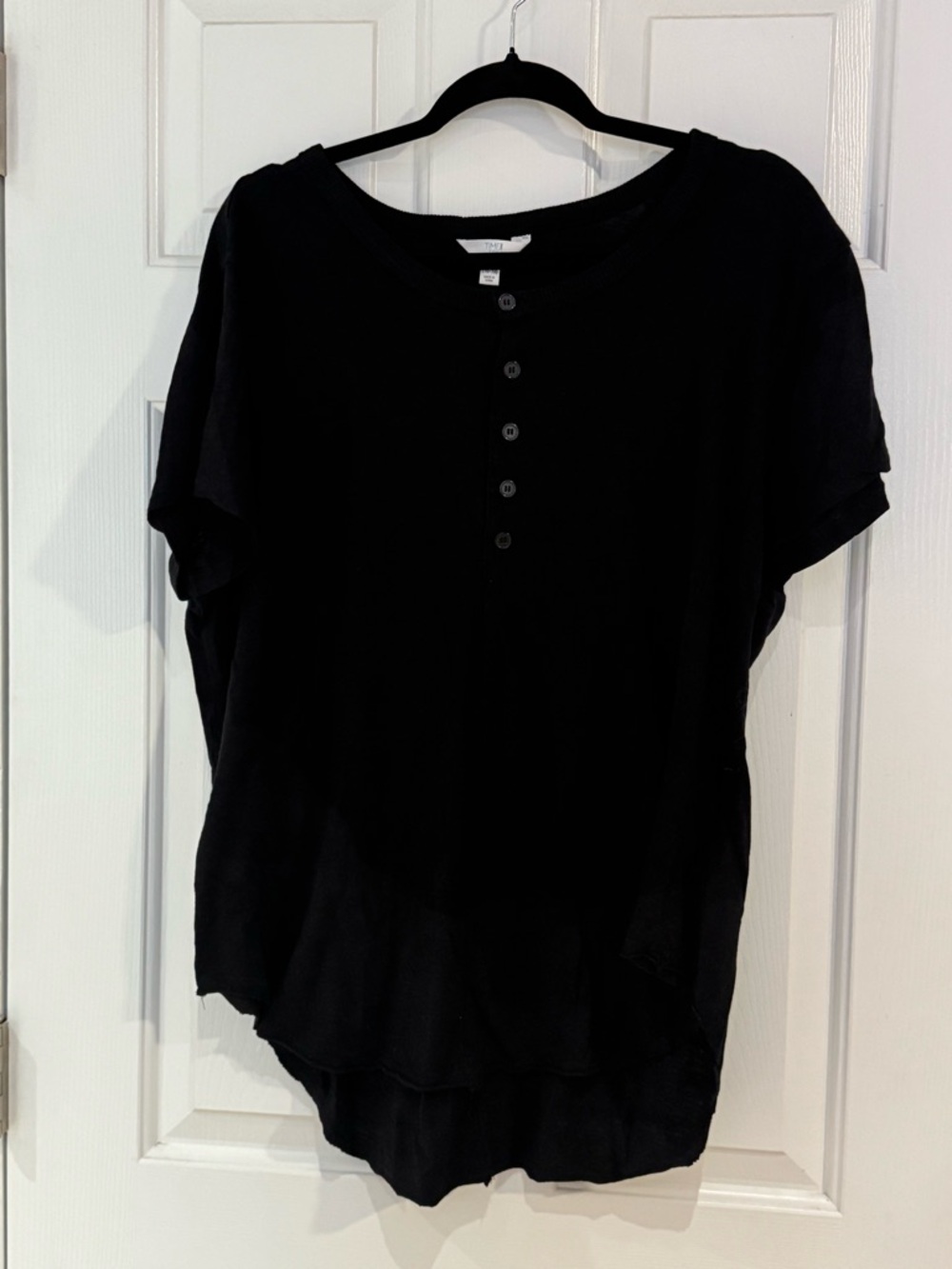 Time and Tru Black Short-Sleeve Henley Top